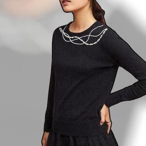 Anthropologie FIELD FLOWER Pearl Accent Crew Neck Sweater S